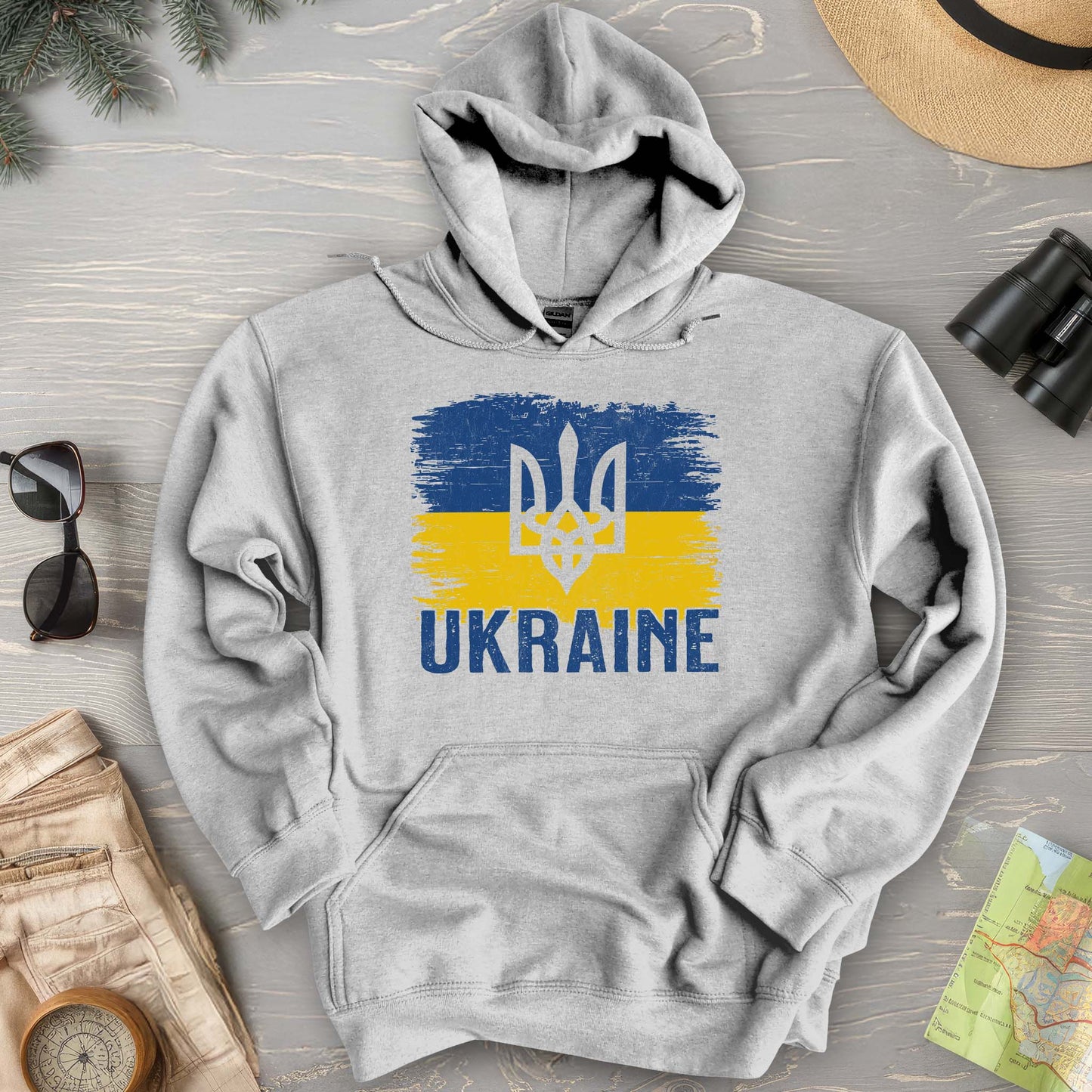 Ukraine Textured Trident Flag Hoodie