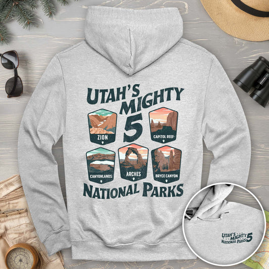 Utah's Mighty Five "5 Badges" Front/Back Print Hoodie