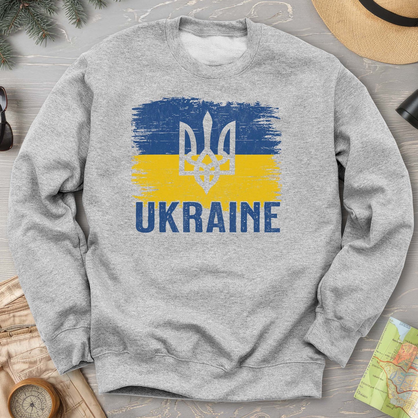 Ukraine Textured Trident Flag Crewneck Sweatshirt