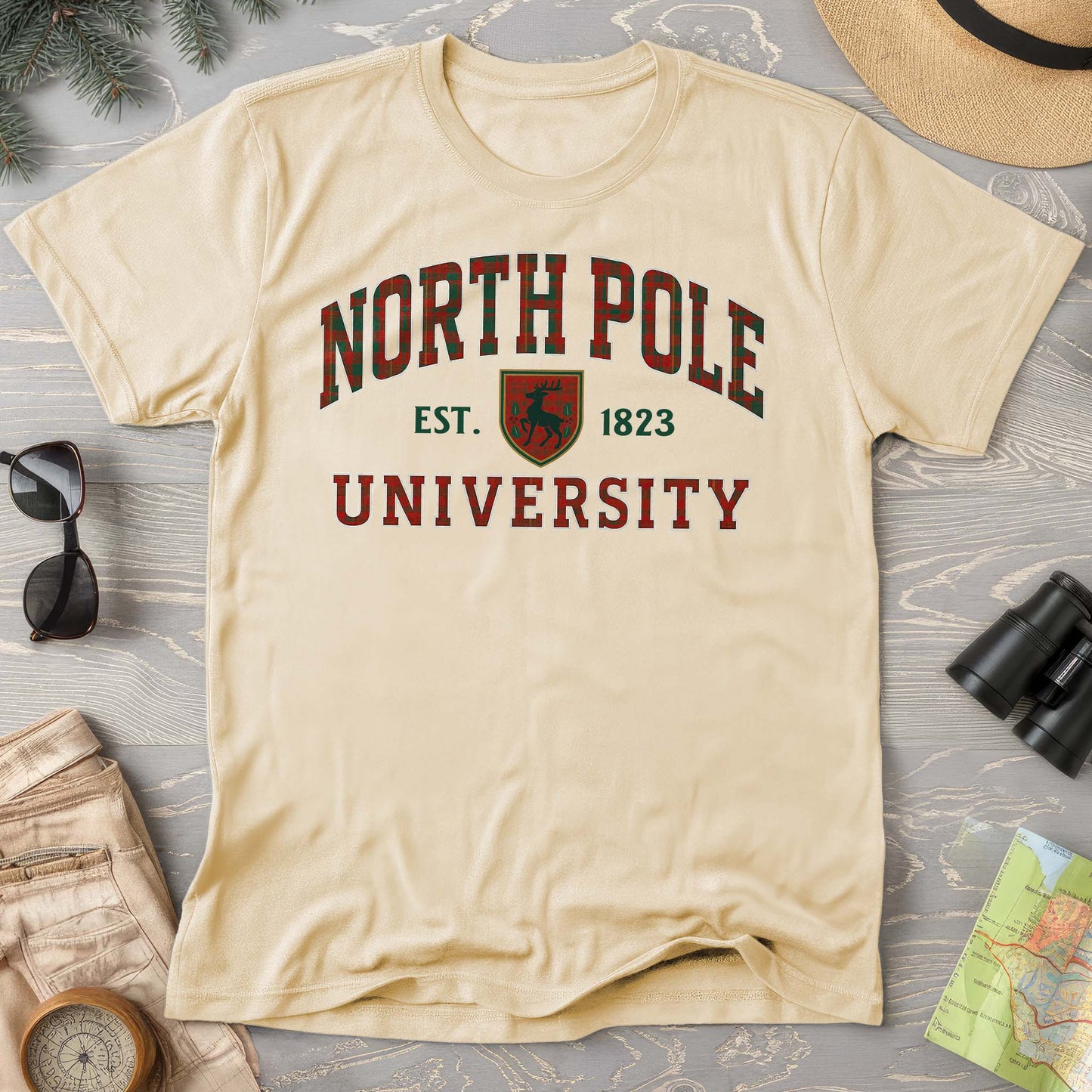 North Pole University Holiday Plaid Comfort Colors T-Shirt