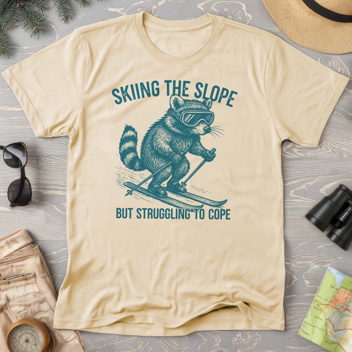 Skiing the Slope Raccoon Comfort Colors T-Shirt