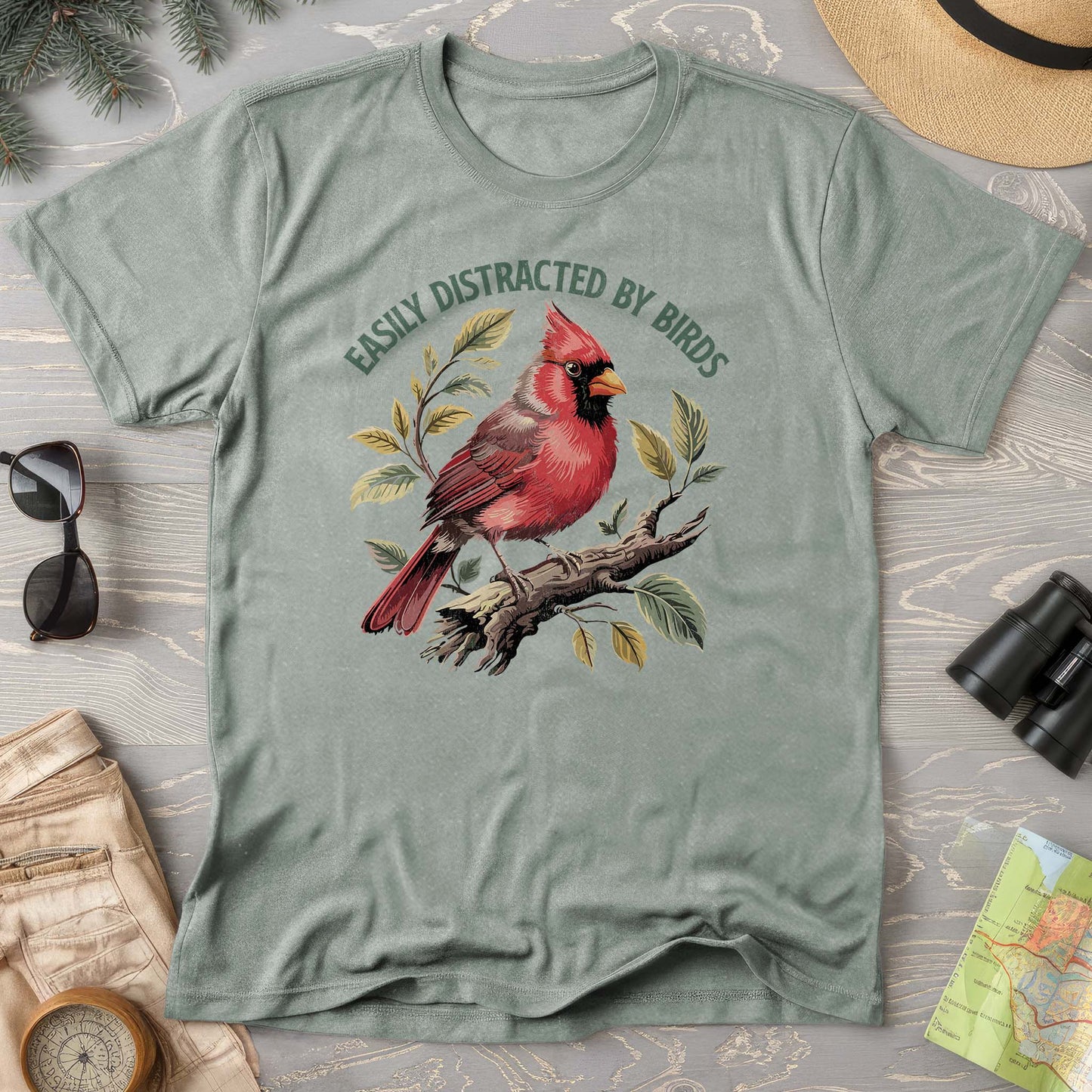Easily Distracted By Birds Cardinal Comfort Colors T-Shirt