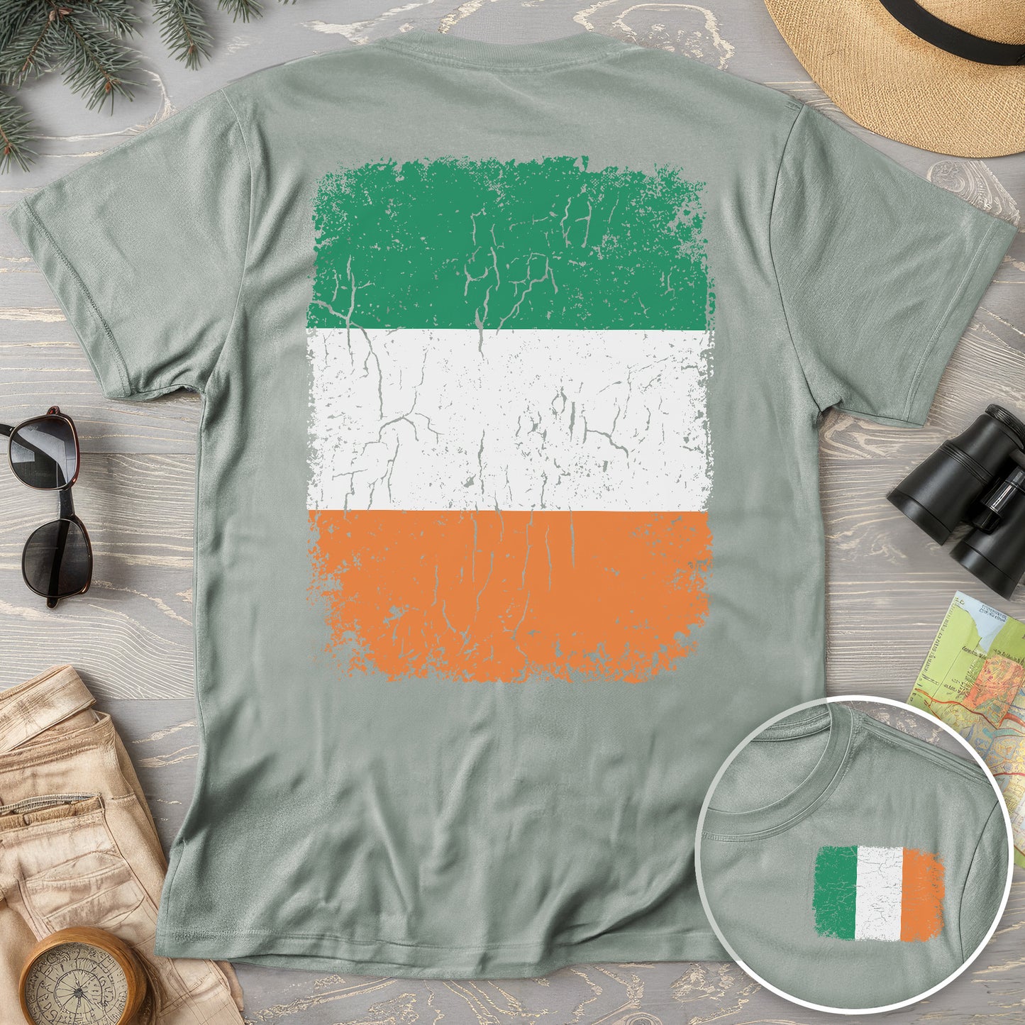 Ireland Distressed Flag Front/Back Print T-Shirt