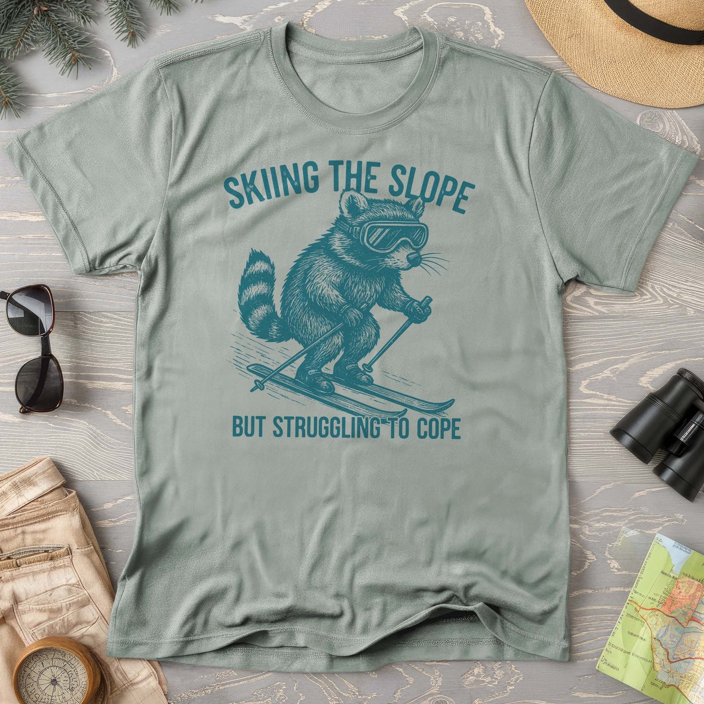 Skiing the Slope Raccoon Comfort Colors T-Shirt
