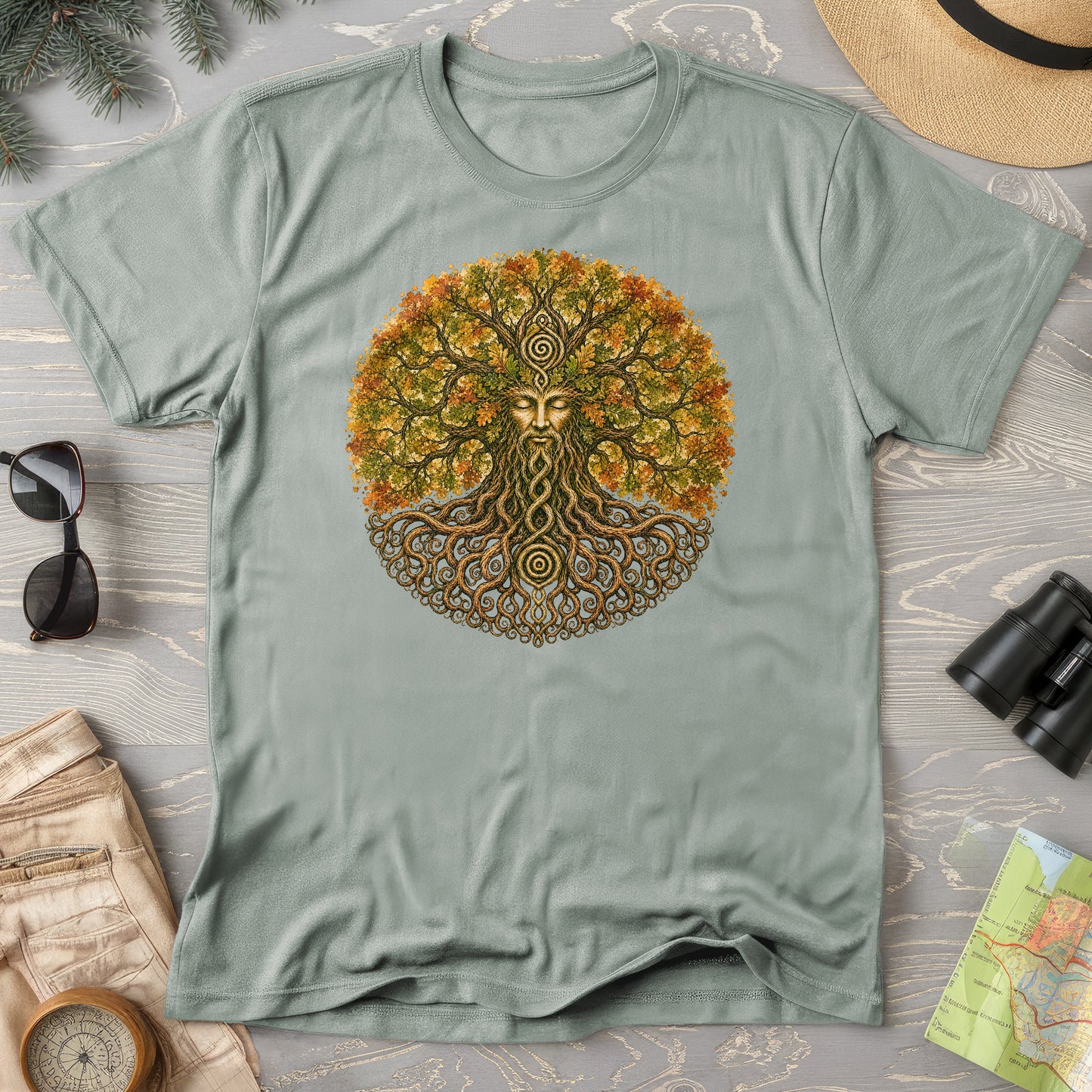 Green Man Autumn Bloom T-Shirt