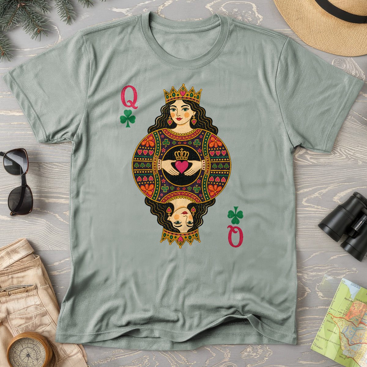 Shamrock Queen Playing Card T-Shirt