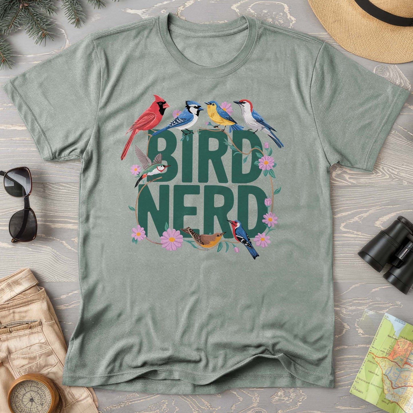 Bird Nerd "Flower Birds" Comfort Colors  T-Shirt