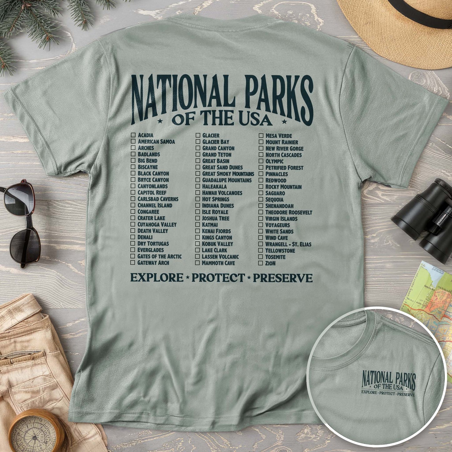 National Parks of the USA Checklist Front/Back Print Comfort Colors T-Shirt