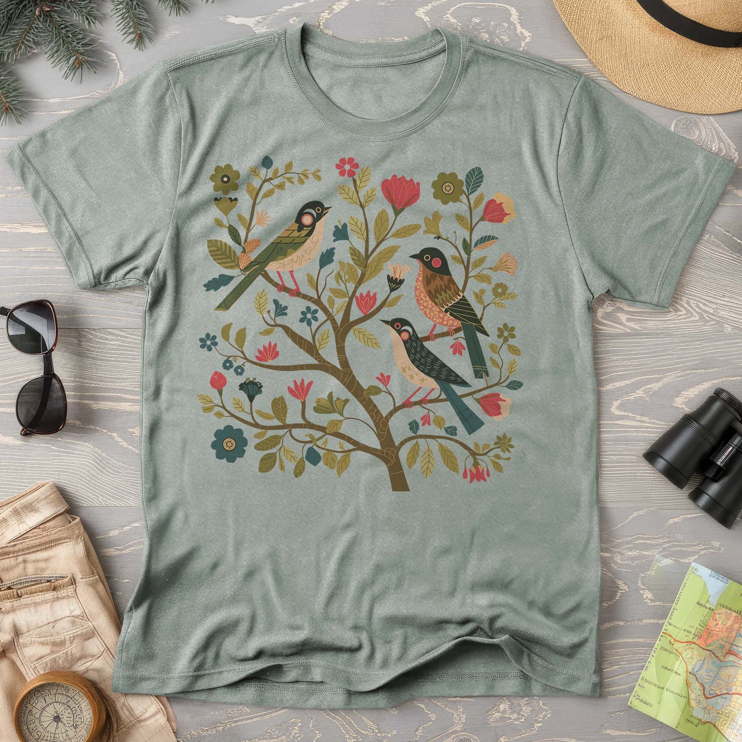 Cottagecore Birds "Folk Art Print" Comfort Colors T-Shirt