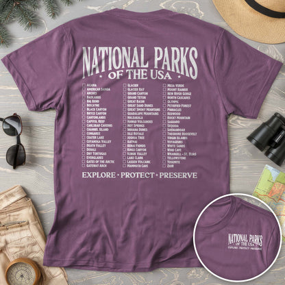 National Parks of the USA Checklist Front/Back Print Comfort Colors T-Shirt