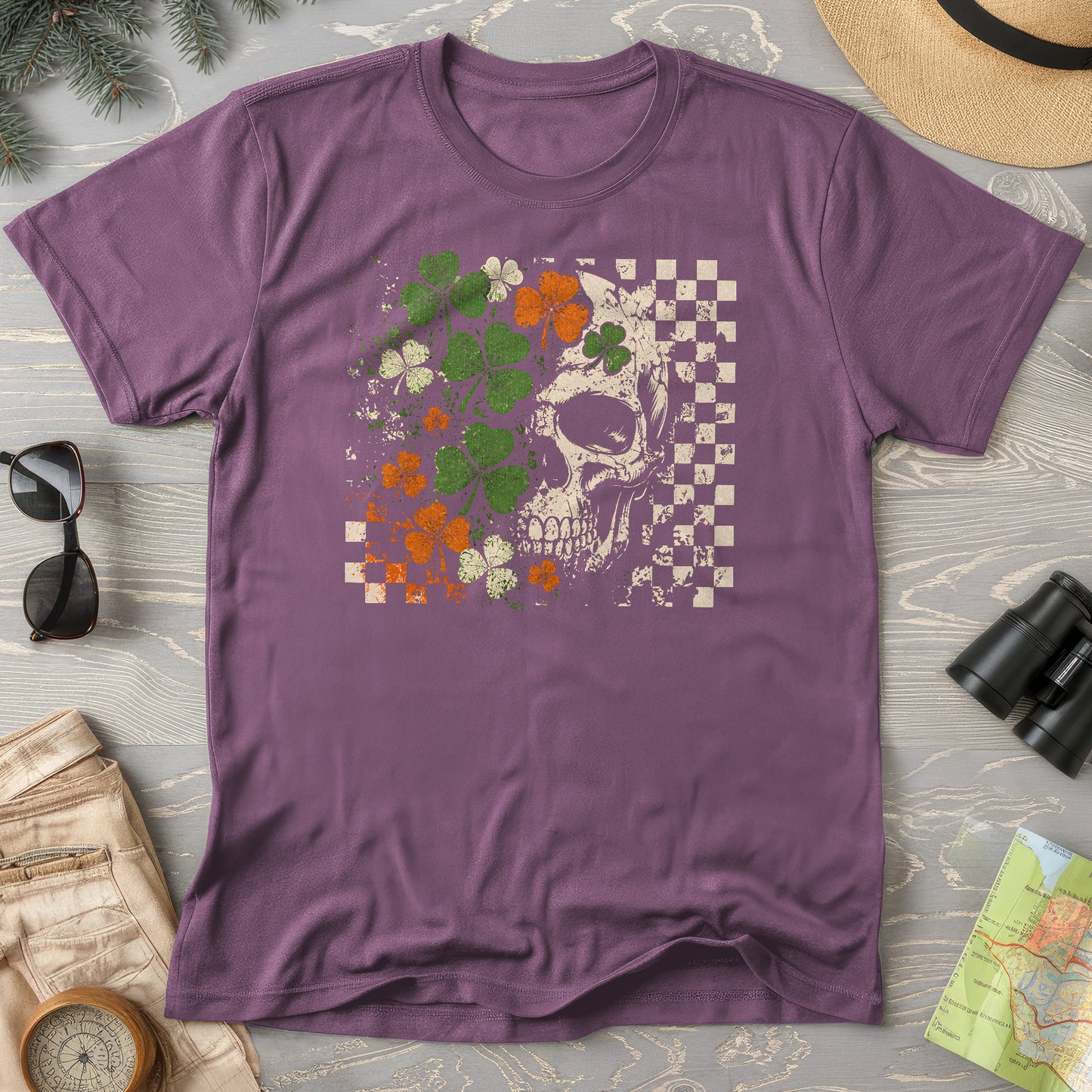 Shamrock Skull Check T-Shirt