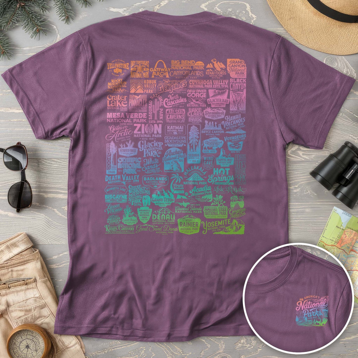 National Parks "63 Vintage Logos" Color Front/Back Print Comfort Colors T-Shirt
