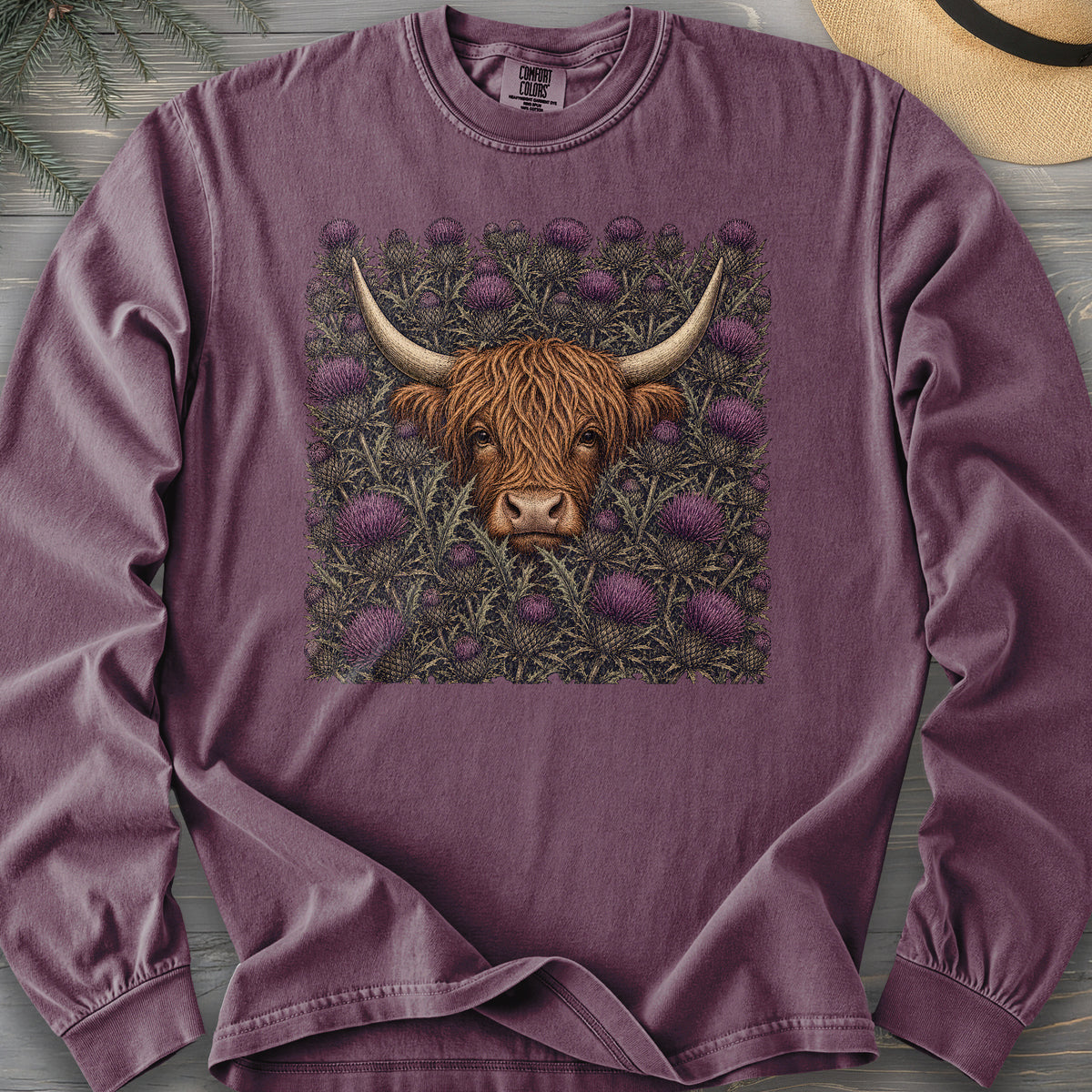 Highland Coo Thistle Comfort Colors 6014 Long Sleeve