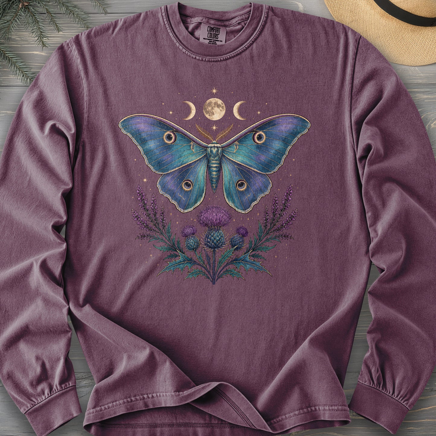 Luna Moth Thistle Bouquet Comfort Colors 6014 Long Sleeve