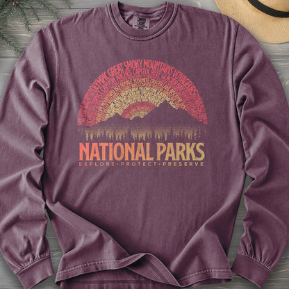 National Parks Word Art "Vintage Sunset" Long Sleeve Shirt