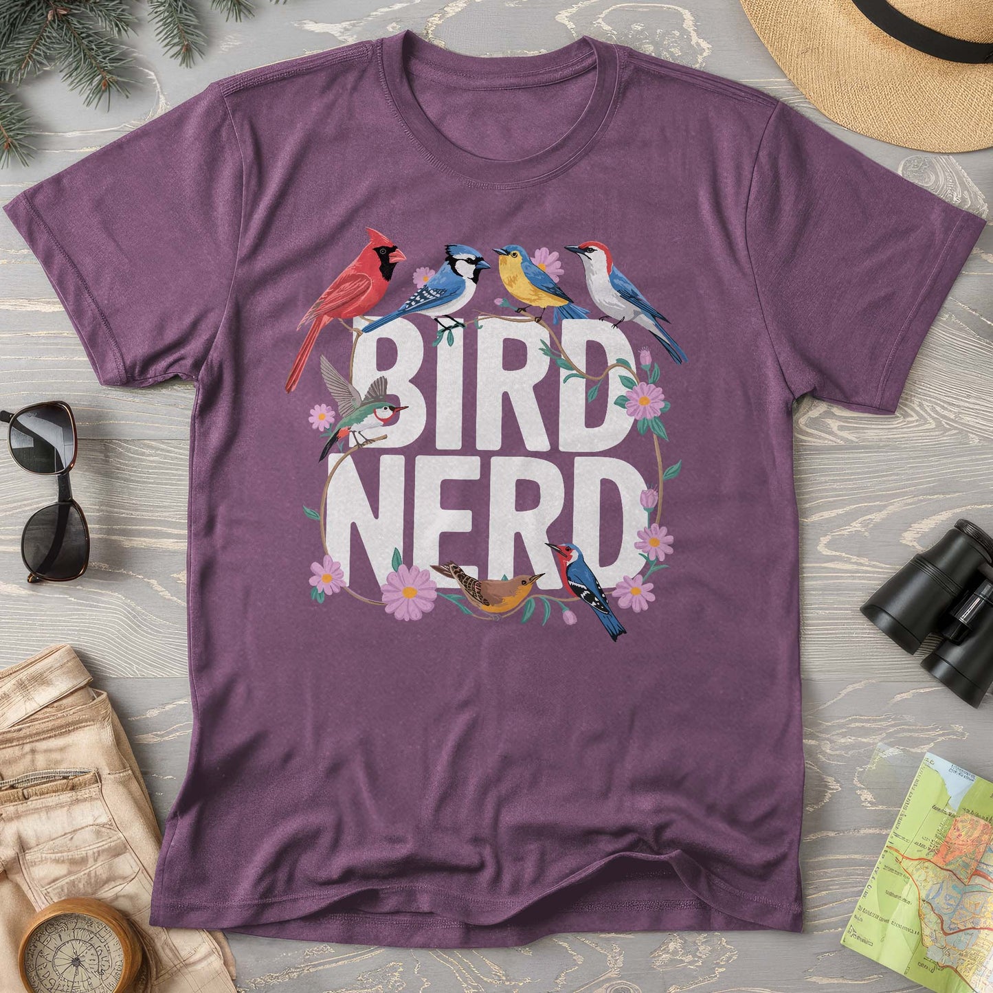 Bird Nerd "Flower Birds" Comfort Colors  T-Shirt