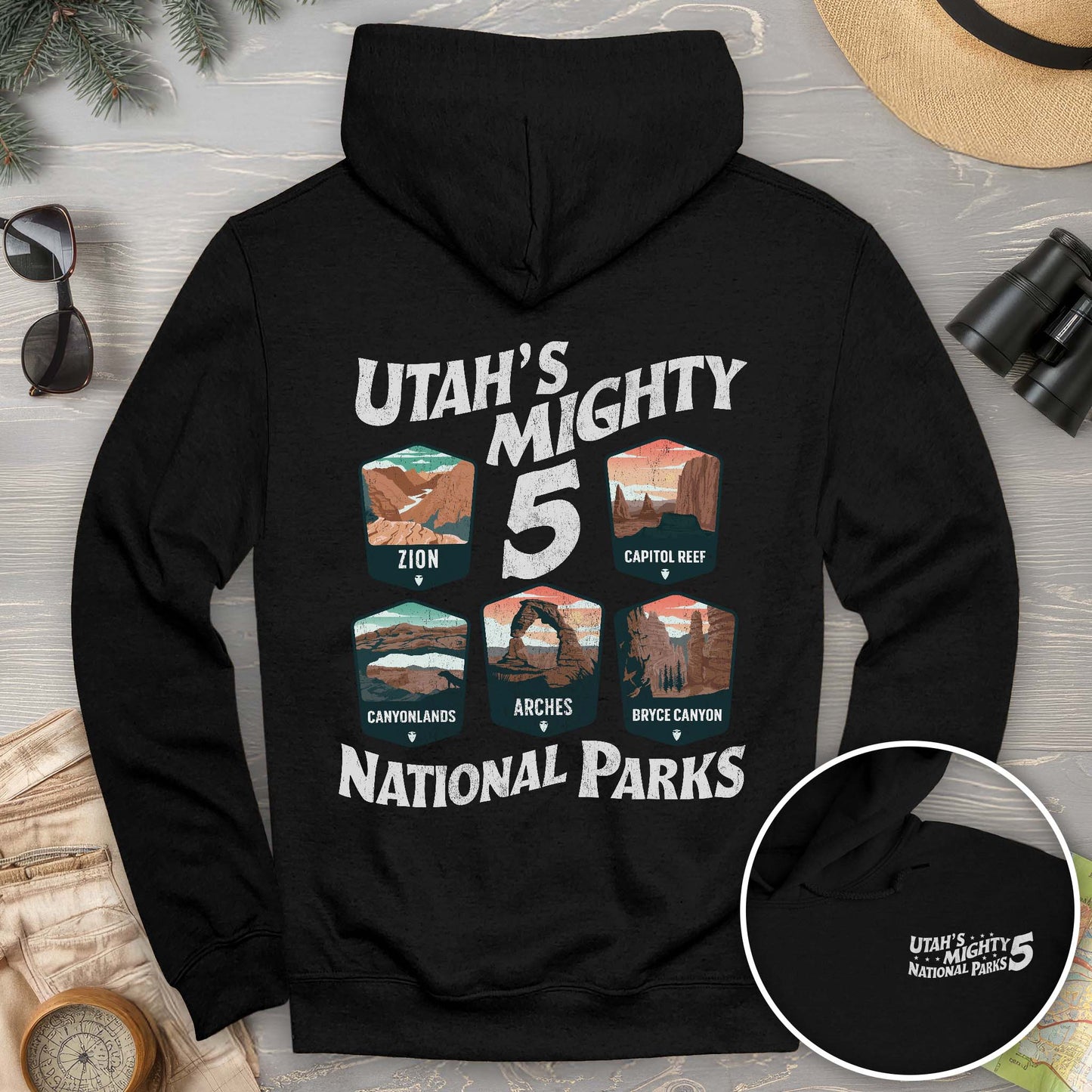 Utah's Mighty Five "5 Badges" Front/Back Print Hoodie