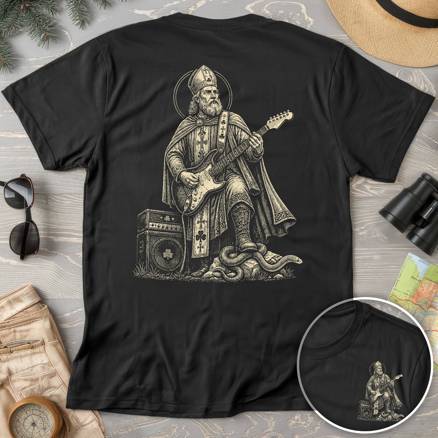 Saint Patrick Guitar Front/Back Print T-Shirt
