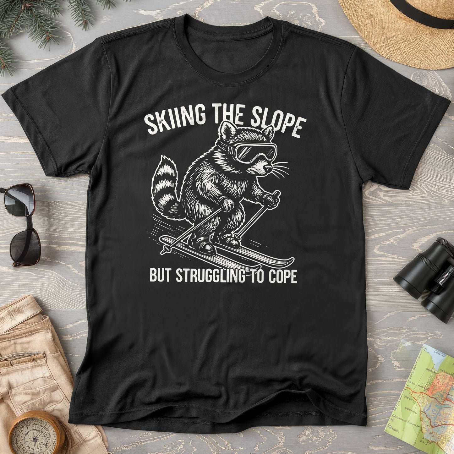 Skiing the Slope Raccoon Comfort Colors T-Shirt