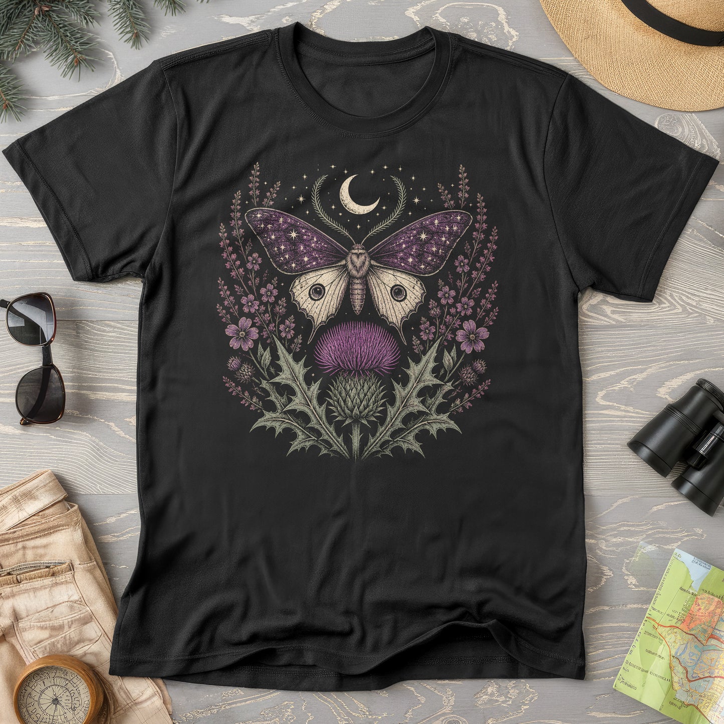 Crescent Thistle Moth Moon T-Shirt