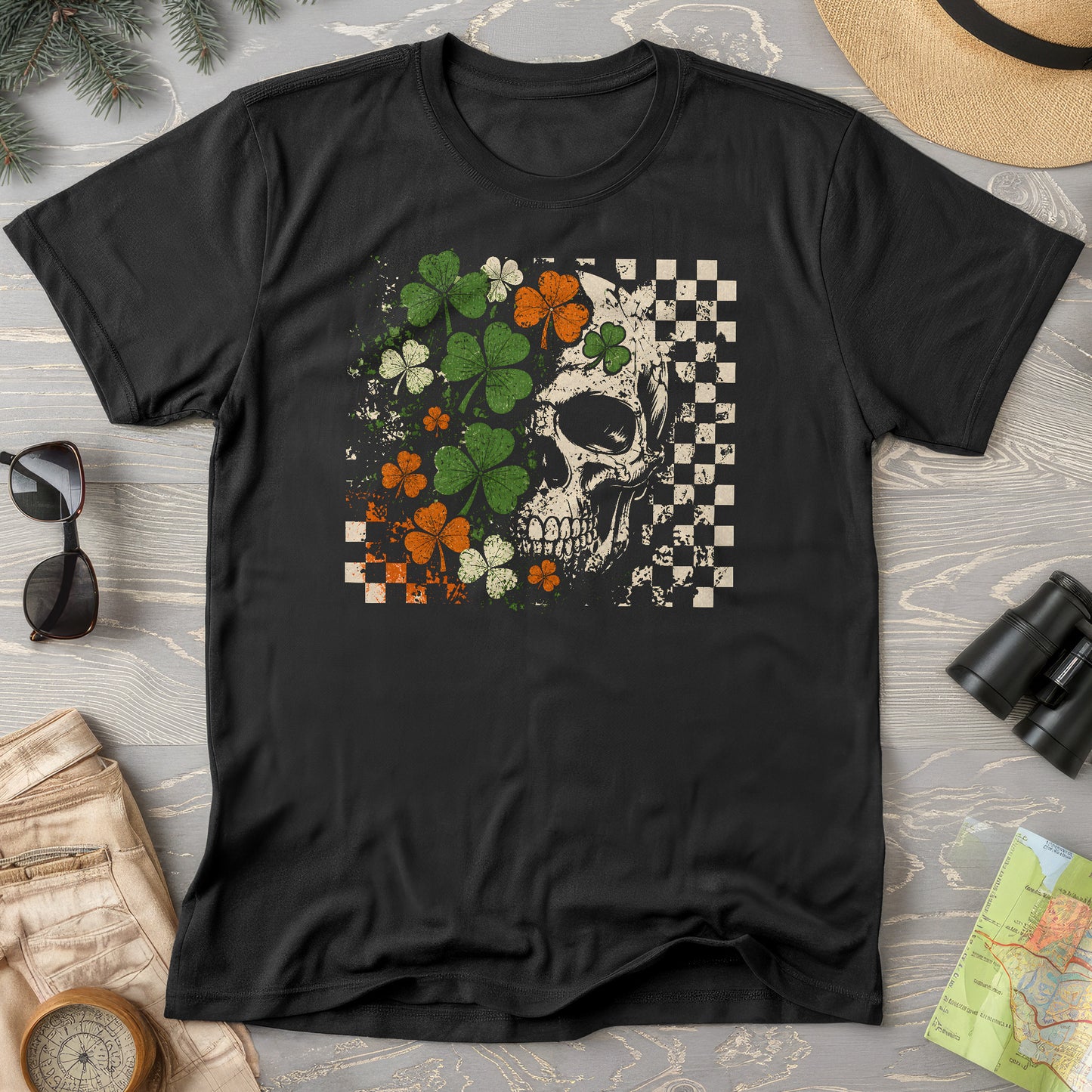 Shamrock Skull Check T-Shirt
