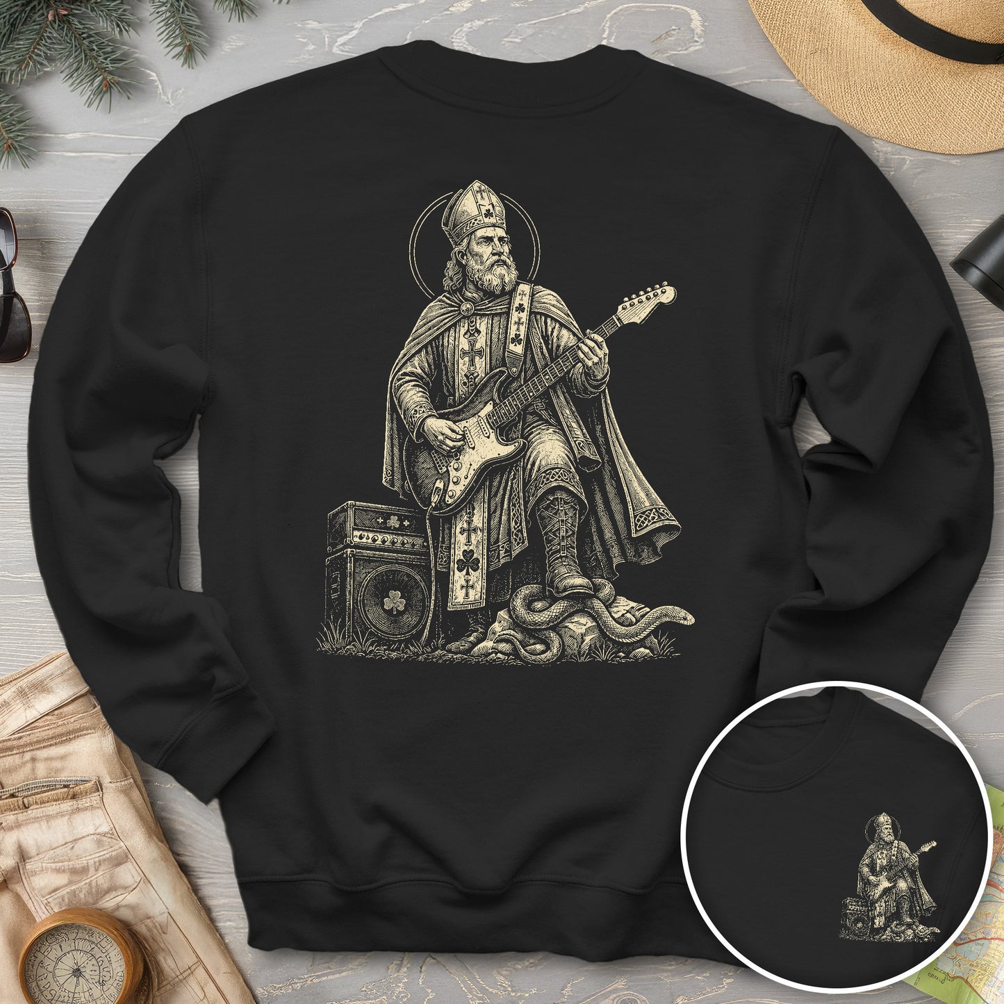 Saint Patrick Guitar Front/Back Print Sweatshirt