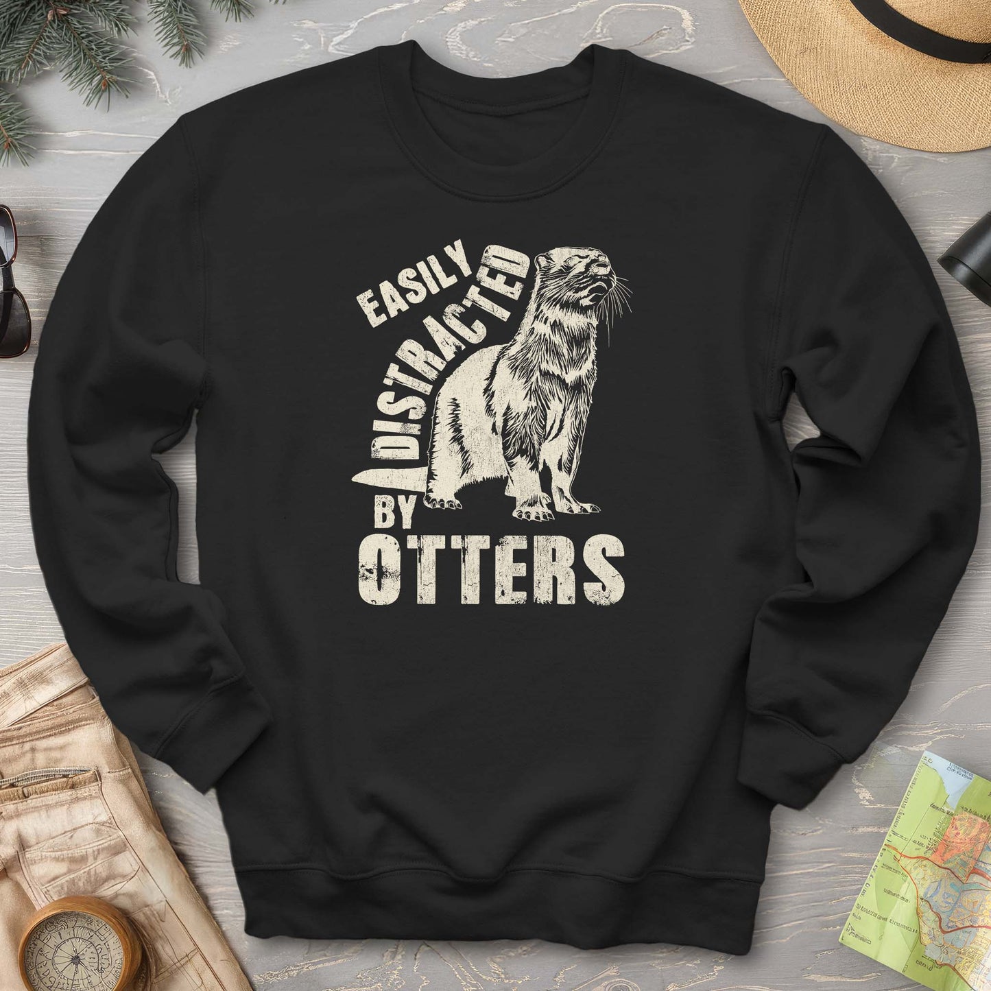 Easily Distracted By Otters Vintage Print Sweatshirt