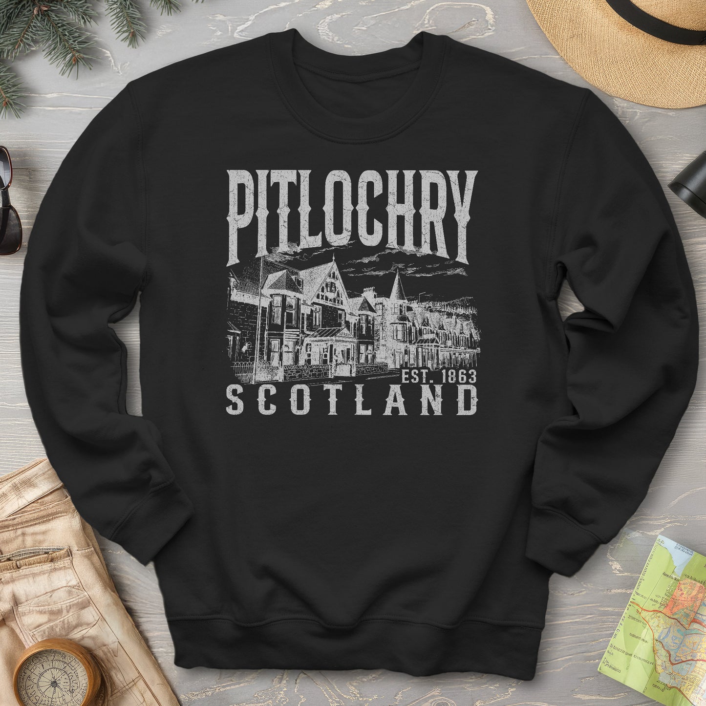 Pitlochry Scotland Sketch Sweatshirt