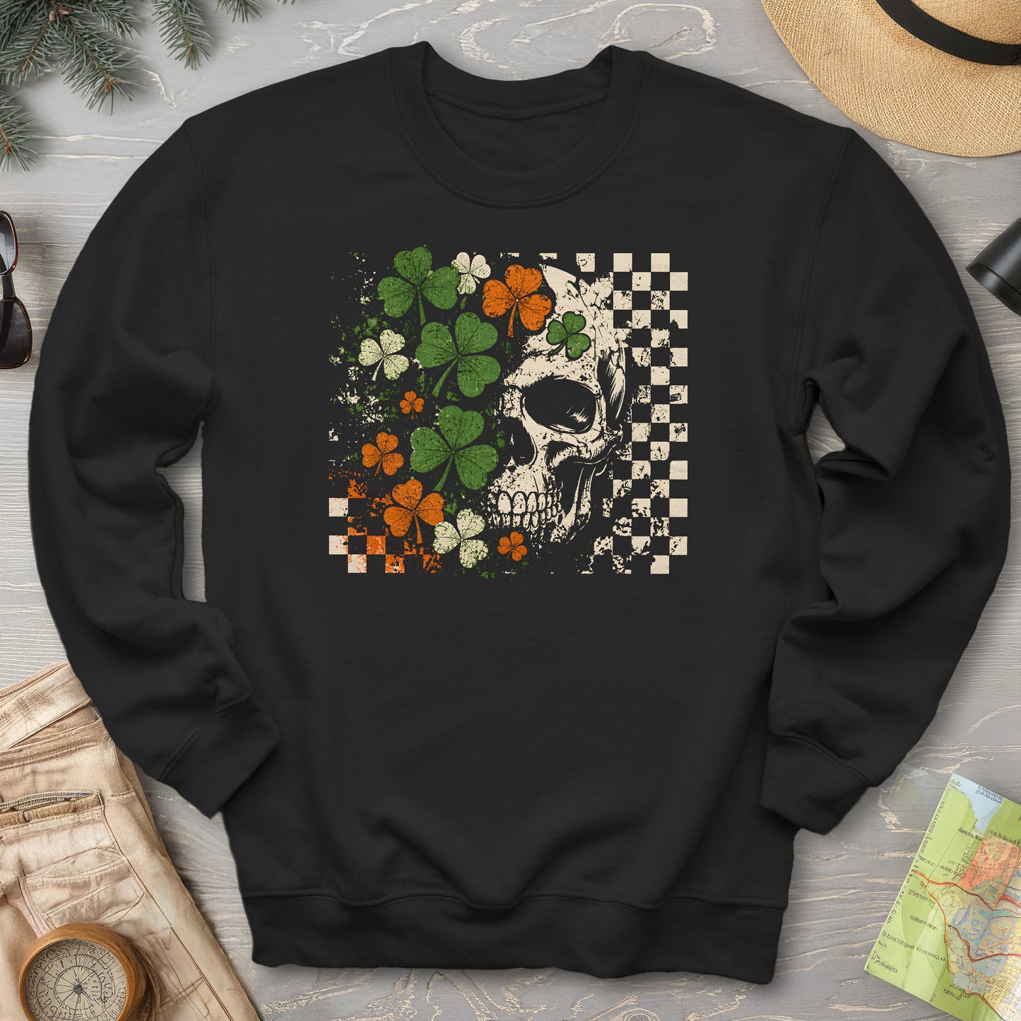 Shamrock Skull Check Sweatshirt