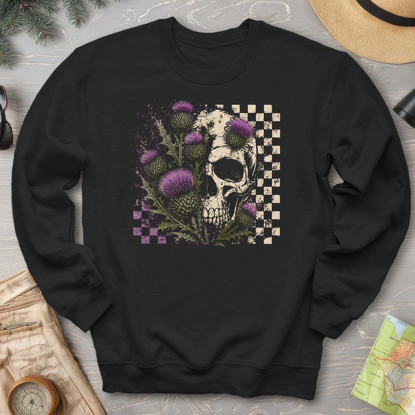 Thistle Skull Check Sweatshirt