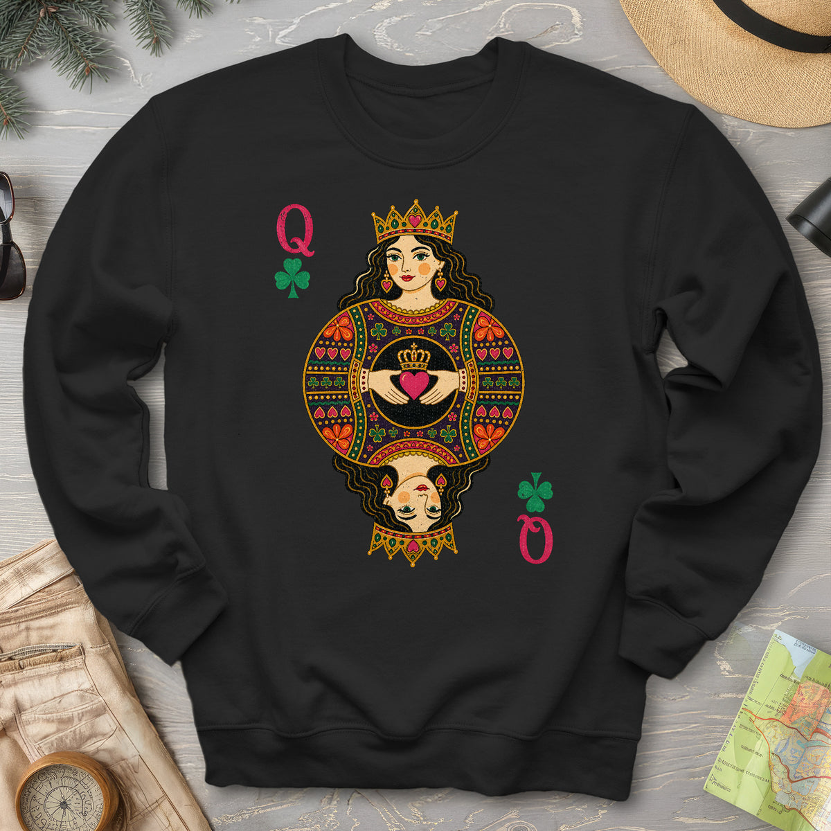 Shamrock Queen Playing Card Sweatshirt