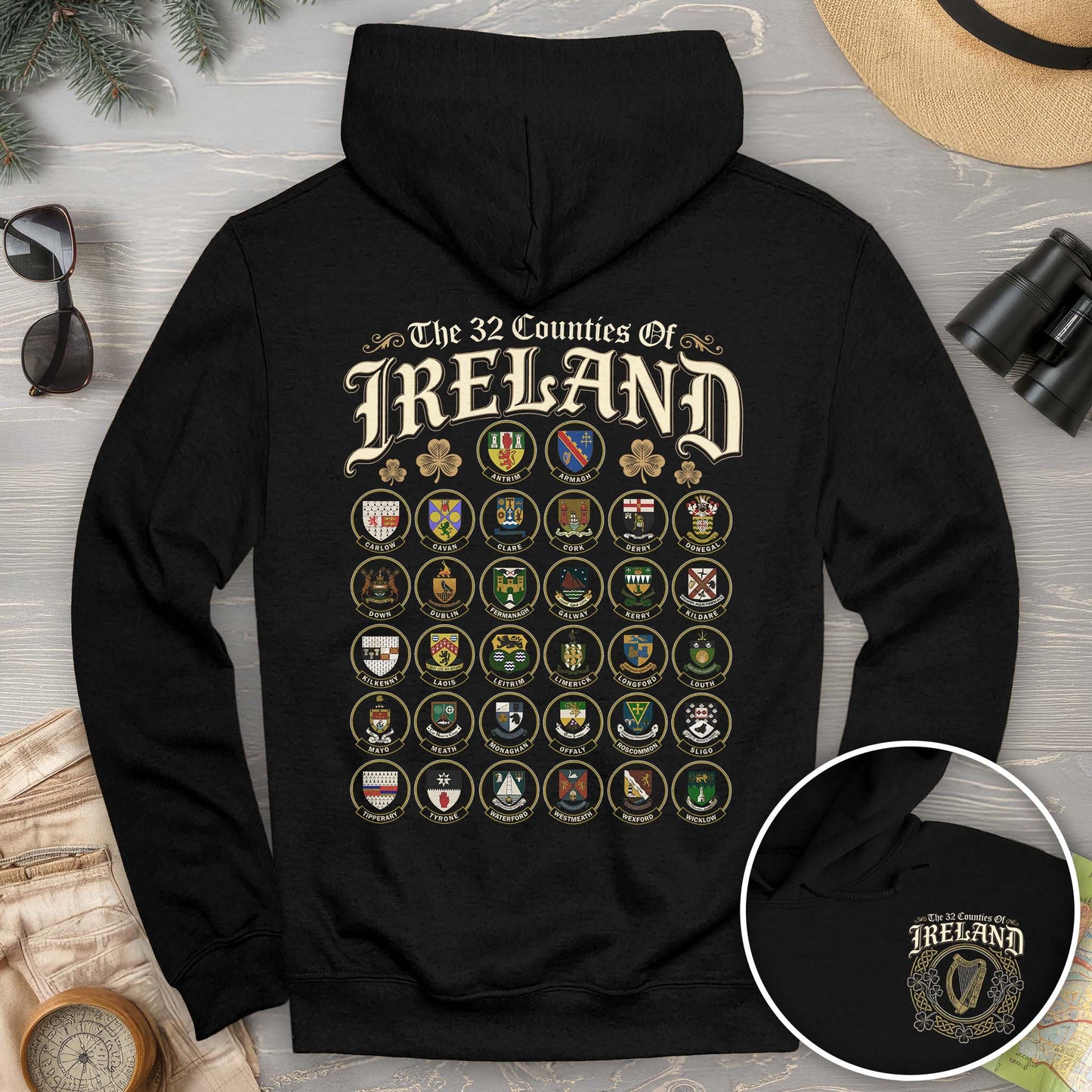 Ireland County Crests Front/Back Print Hoodie