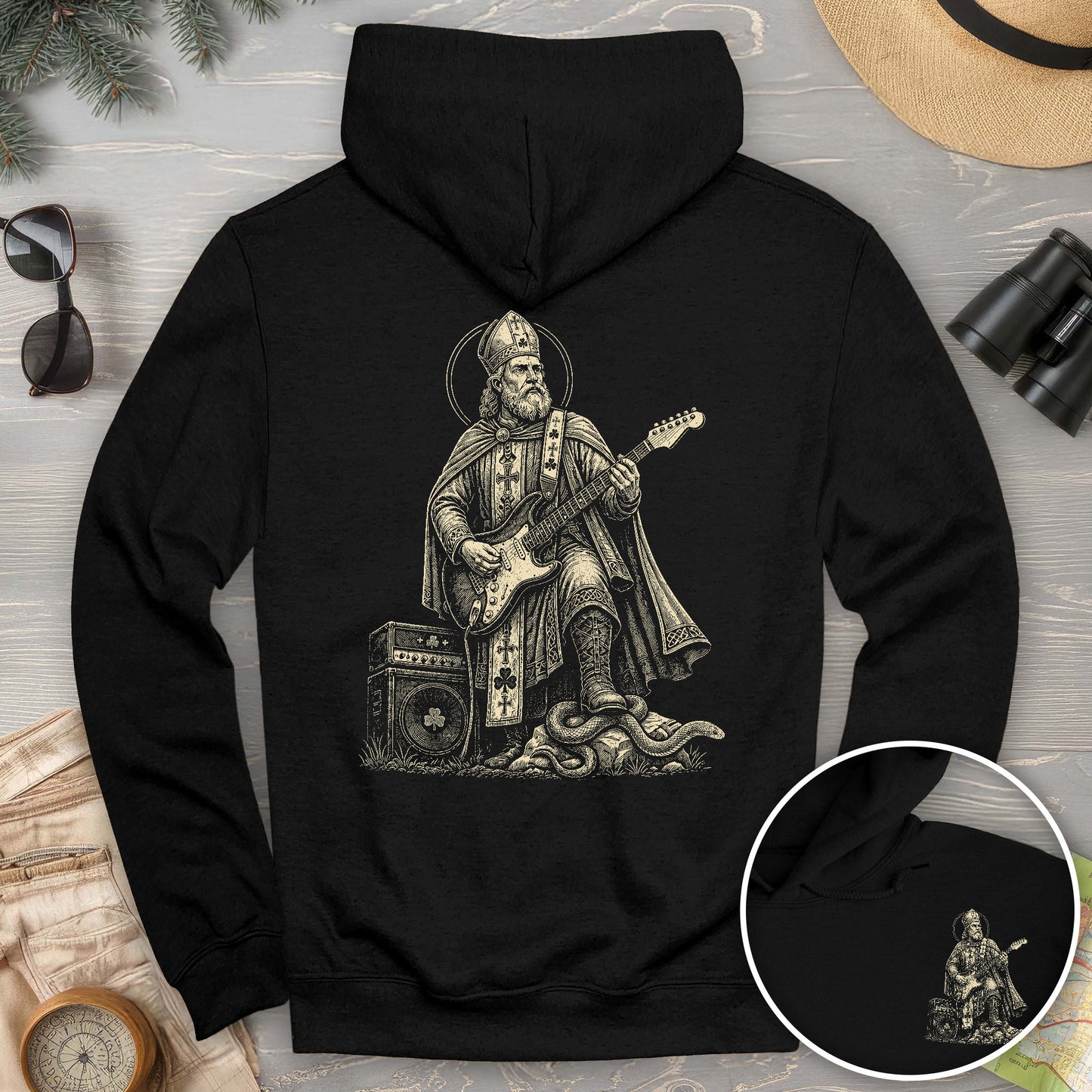 Saint Patrick Guitar Front/Back Print Hoodie