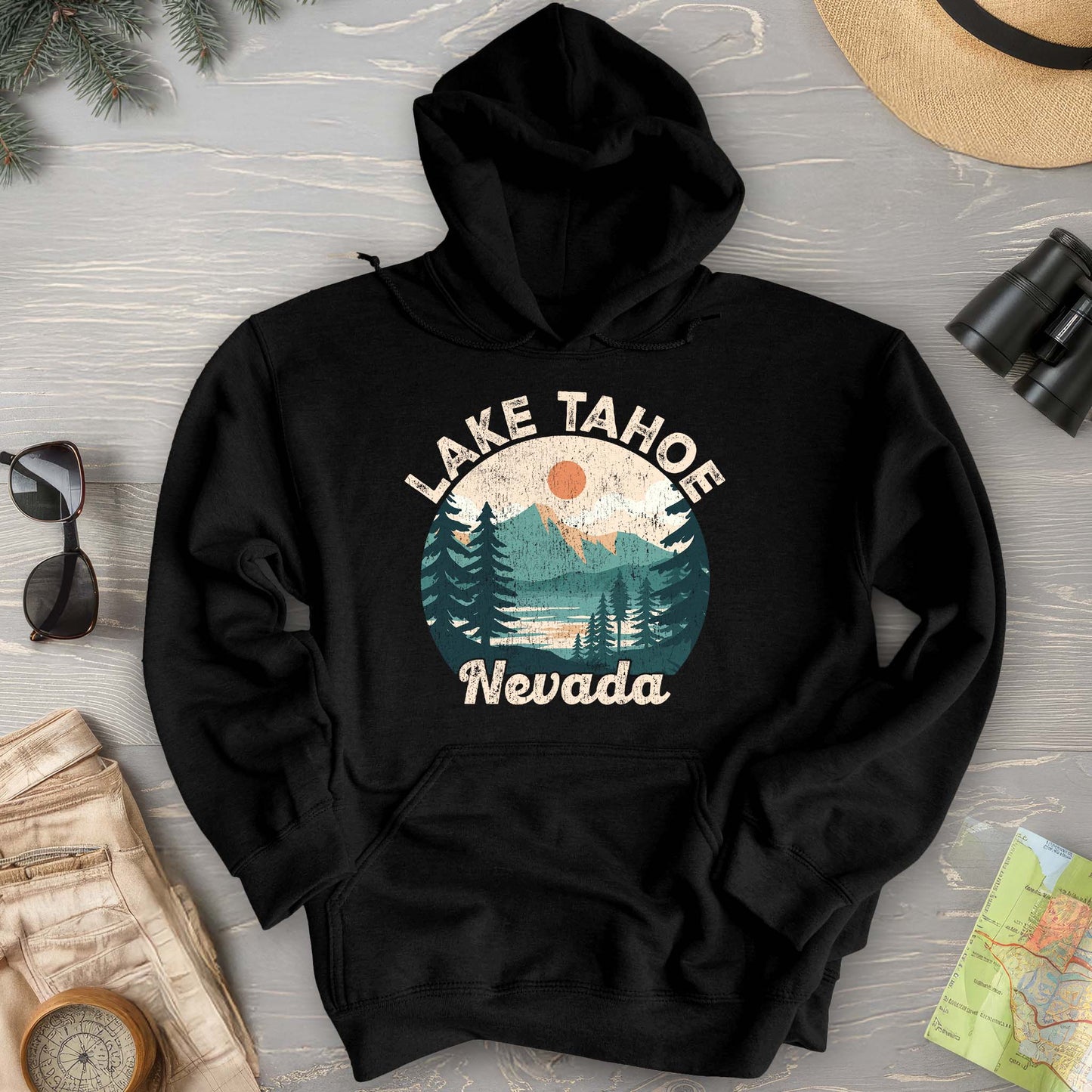 Lake Tahoe Nevada Vintage Circle Hoodie