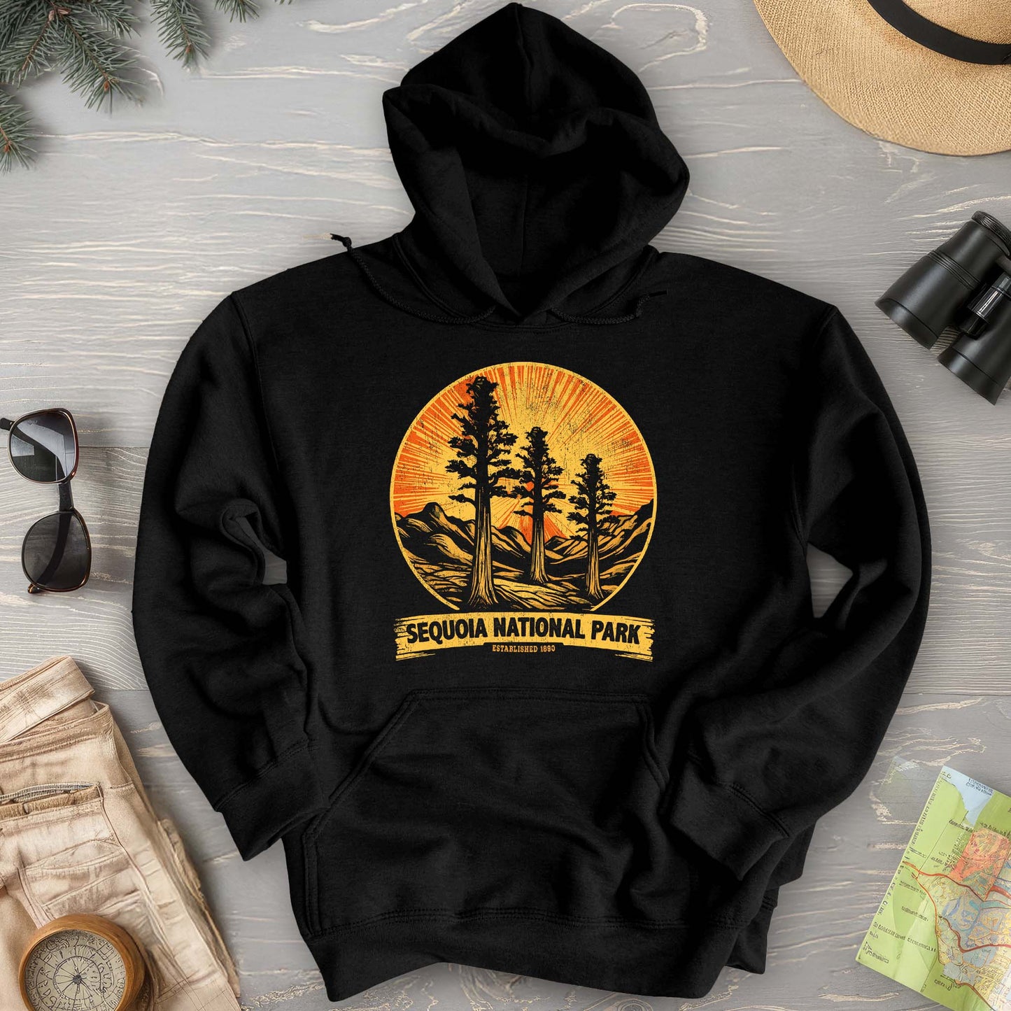 Sequoia 3 Trees Vintage Print Hoodie