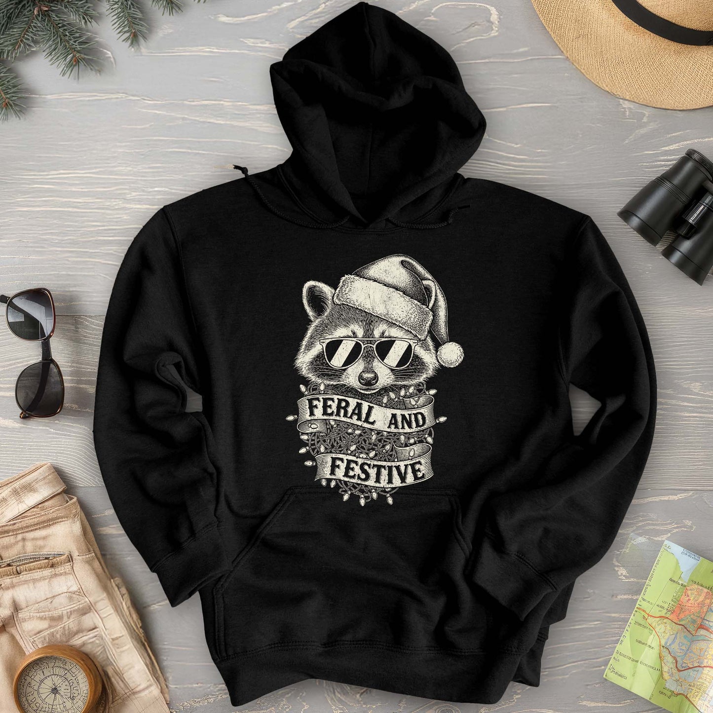 Feral and Festive Racoon Hoodie
