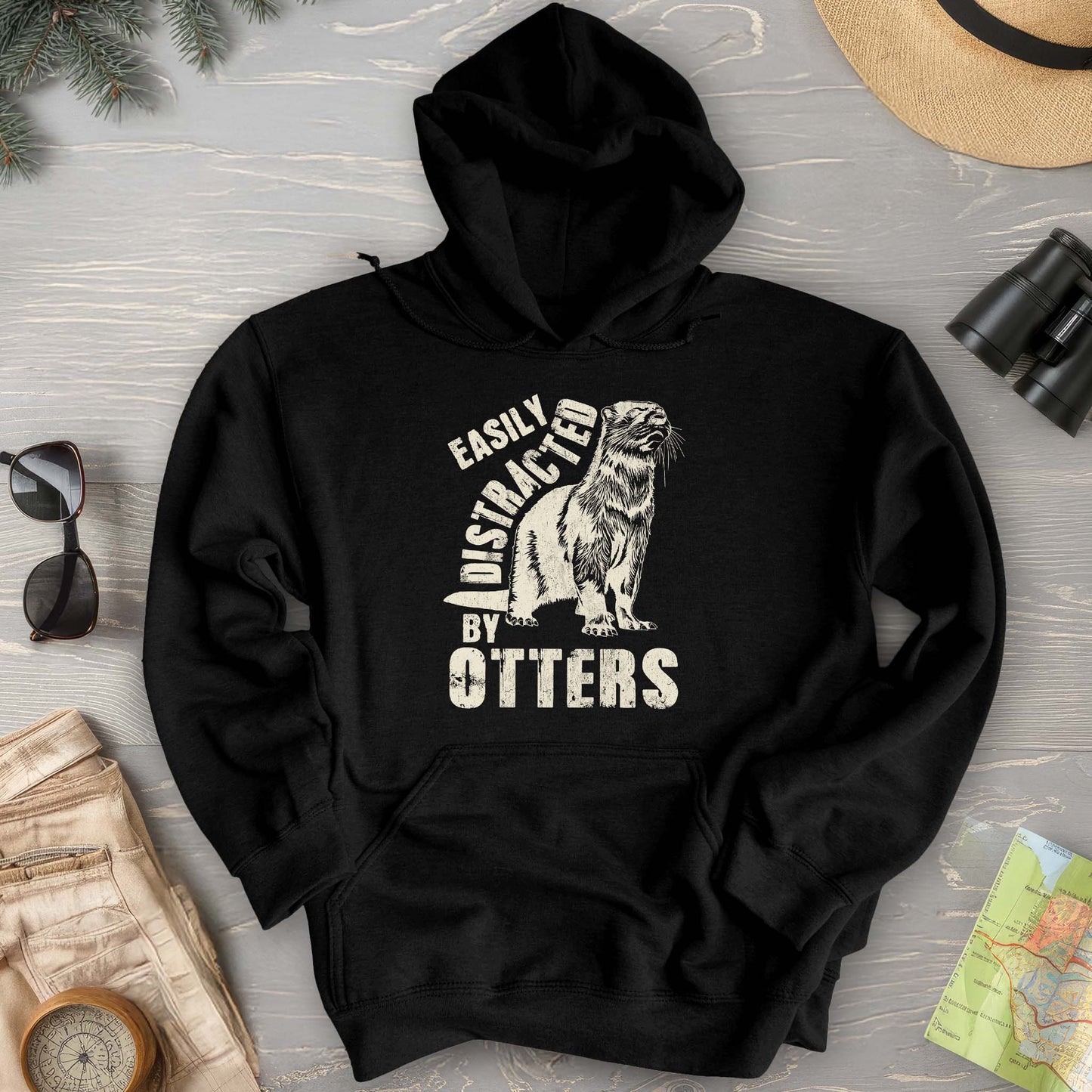 Easily Distracted By Otters Vintage Print Hoodie
