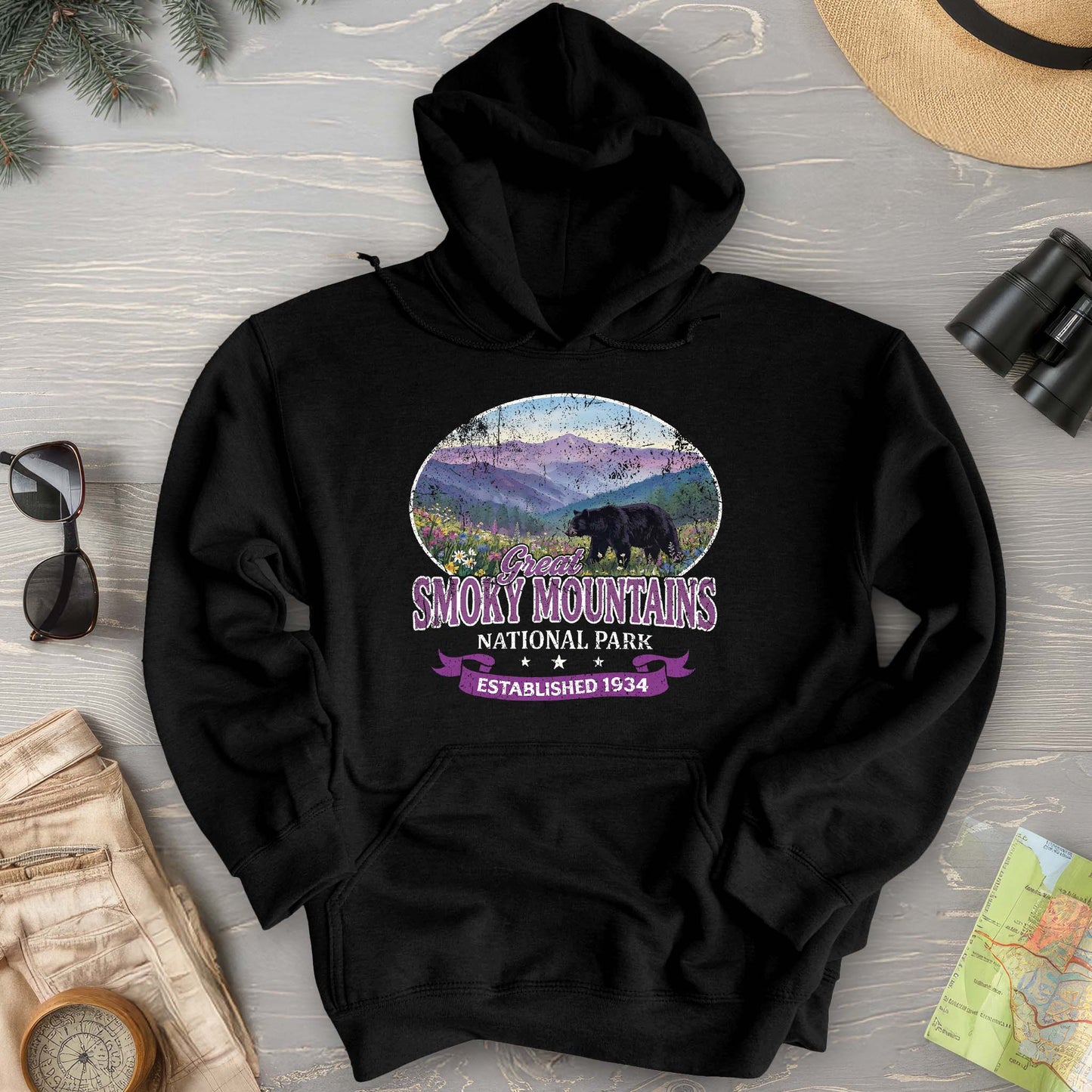 Smoky Mountains Retro Bear Hoodie