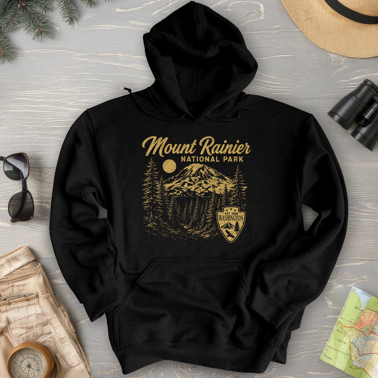 Mount Rainier Vintage Sketch Hoodie