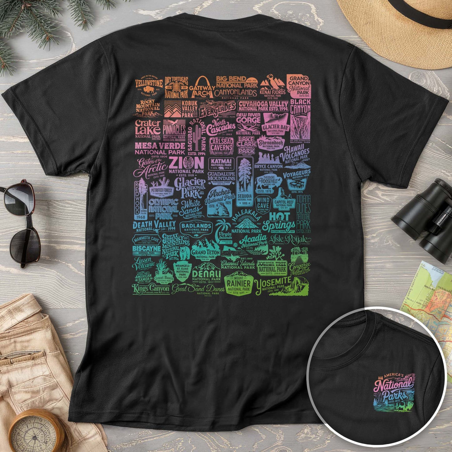 National Parks "63 Vintage Logos" Color Front/Back Print Comfort Colors T-Shirt