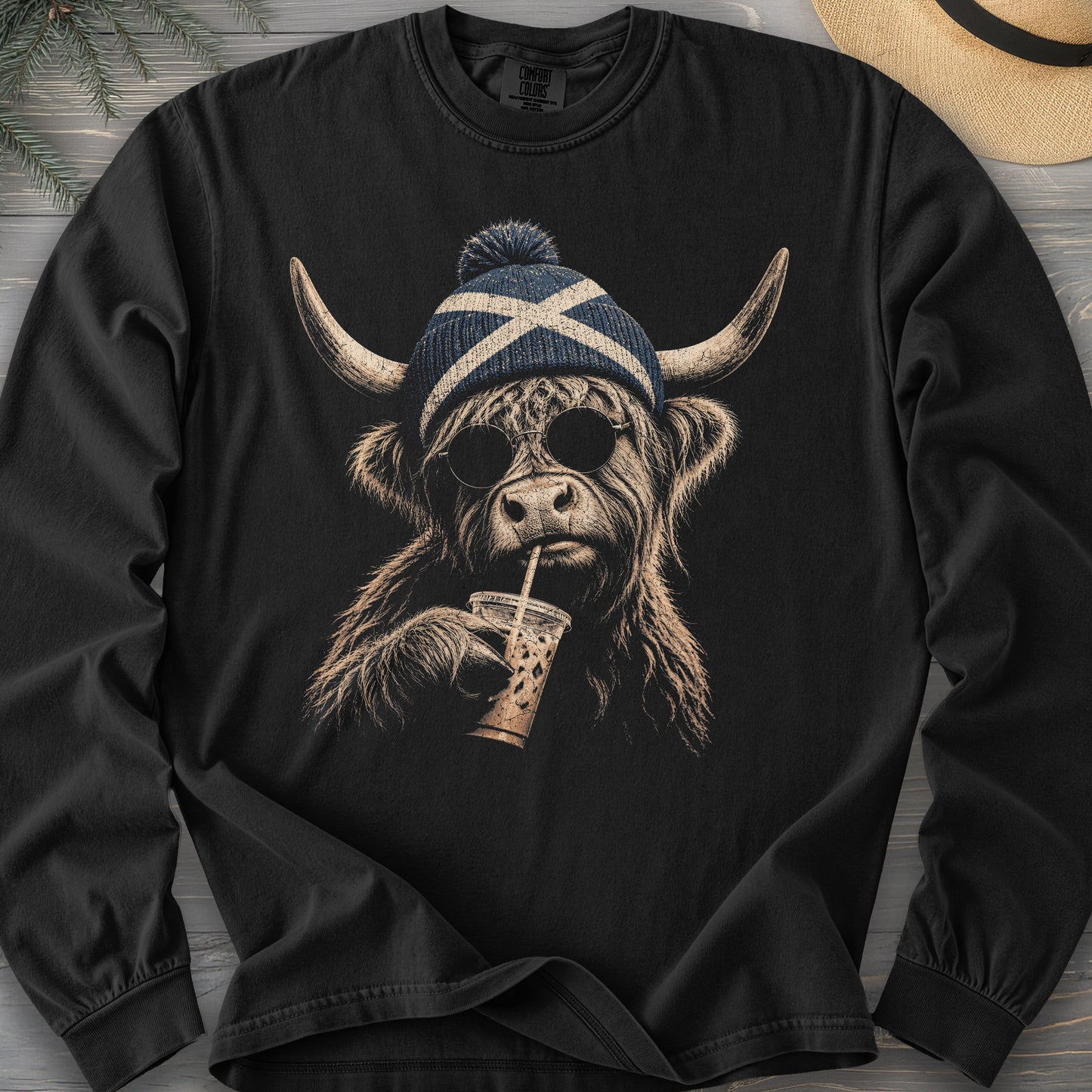 Highland Cow Beanie Long Sleeve Shirt