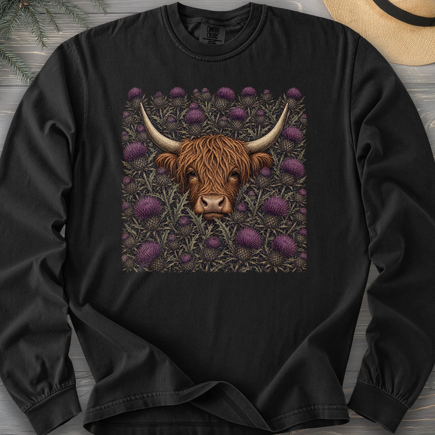 Highland Coo Thistle Comfort Colors 6014 Long Sleeve
