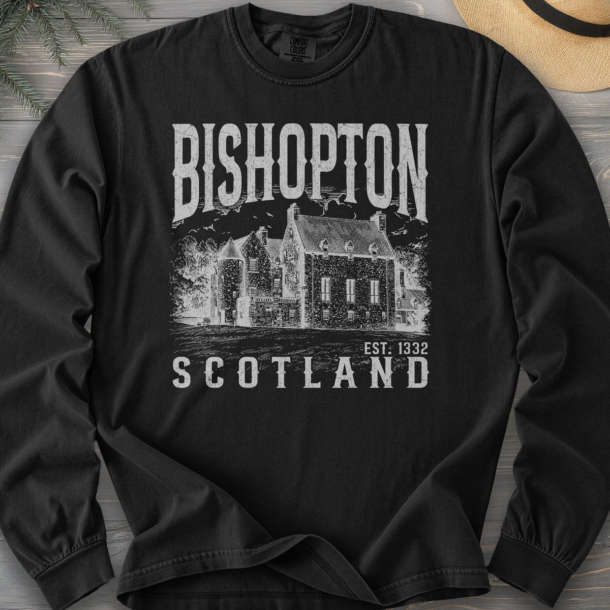 Bishopton Scotland Sketch Comfort Colors 6014 Long Sleeve