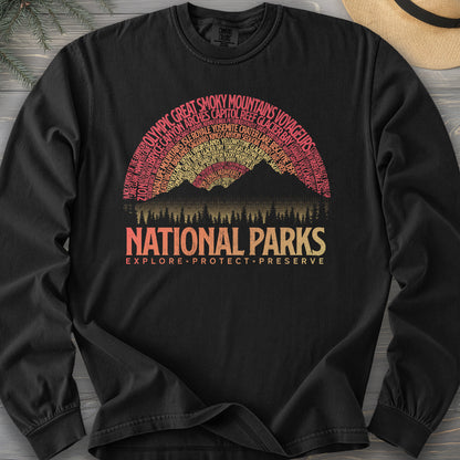 National Parks Word Art "Vintage Sunset" Long Sleeve Shirt