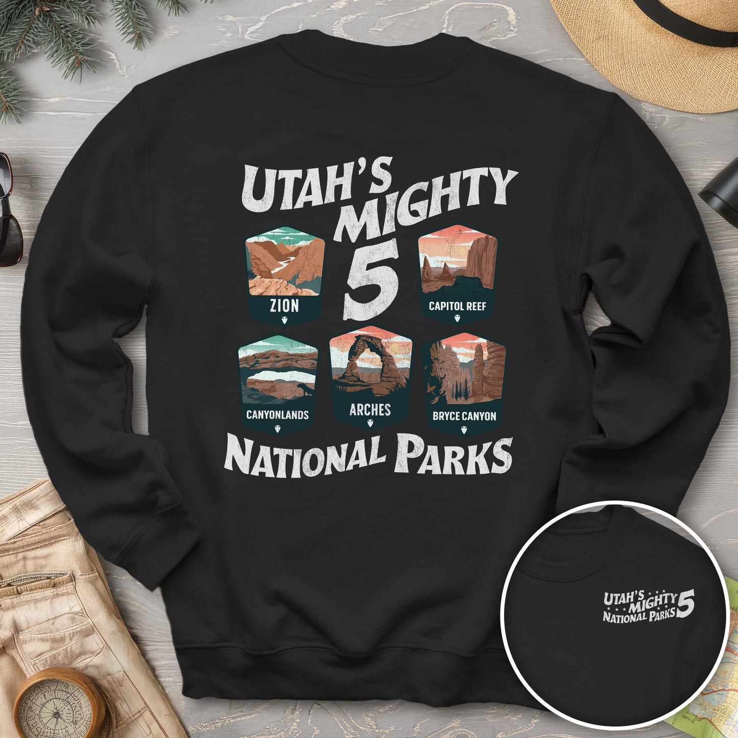 Utah's Mighty Five National Parks "5 Badges" Front/Back Sweatshirt