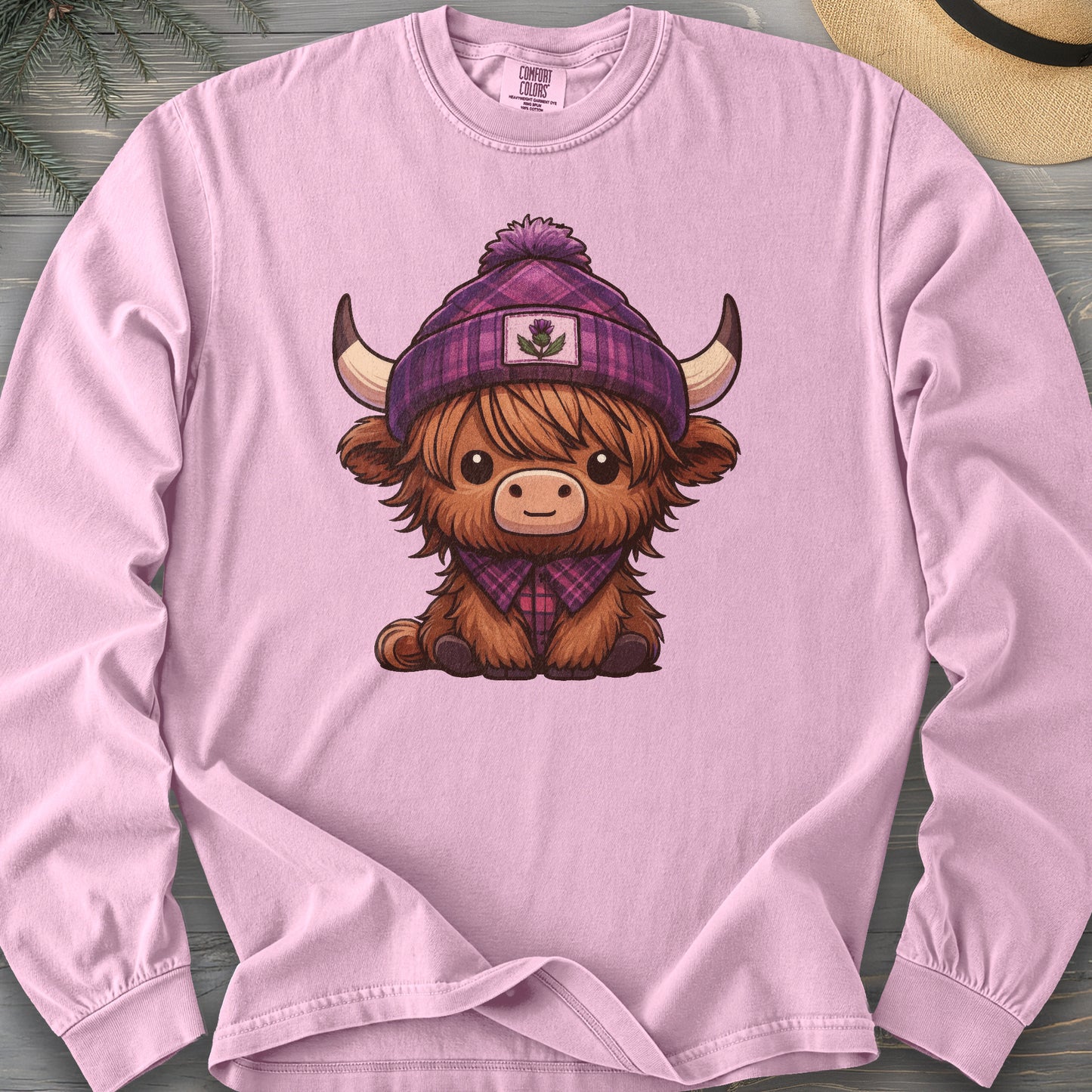 Tartan Highland Cow Long Sleeve Shirt