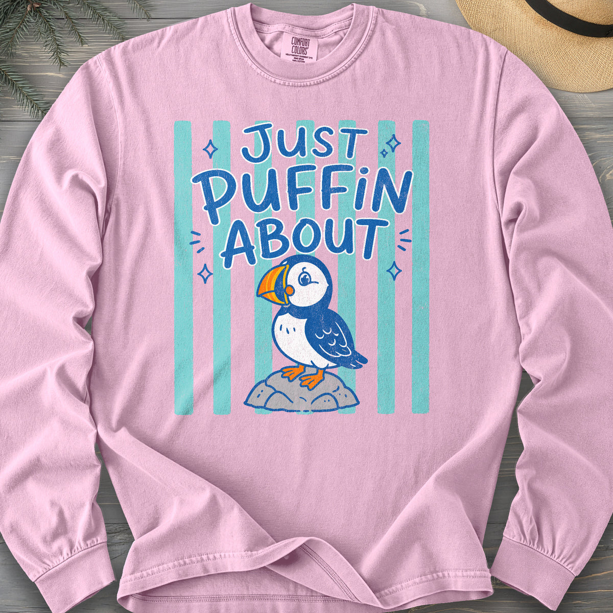 Just Puffin About Stripes Comfort Colors 6014 Long Sleeve