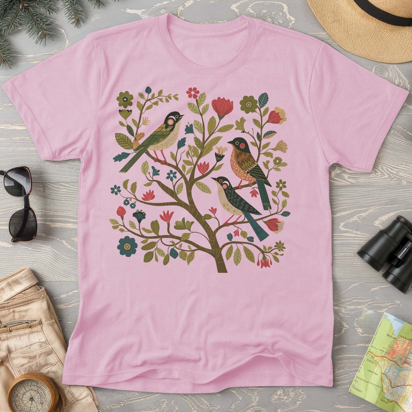 Cottagecore Birds "Folk Art Print" Comfort Colors T-Shirt
