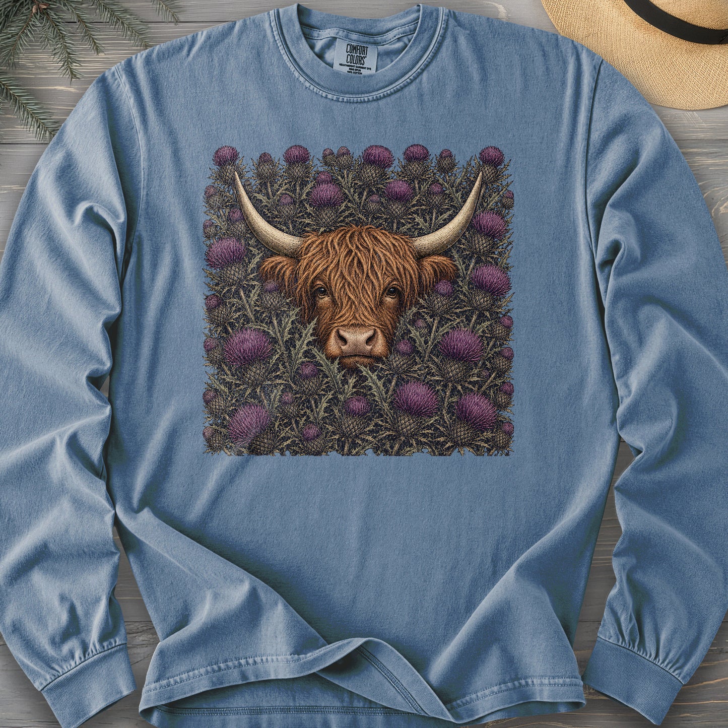 Highland Coo Thistle Comfort Colors 6014 Long Sleeve