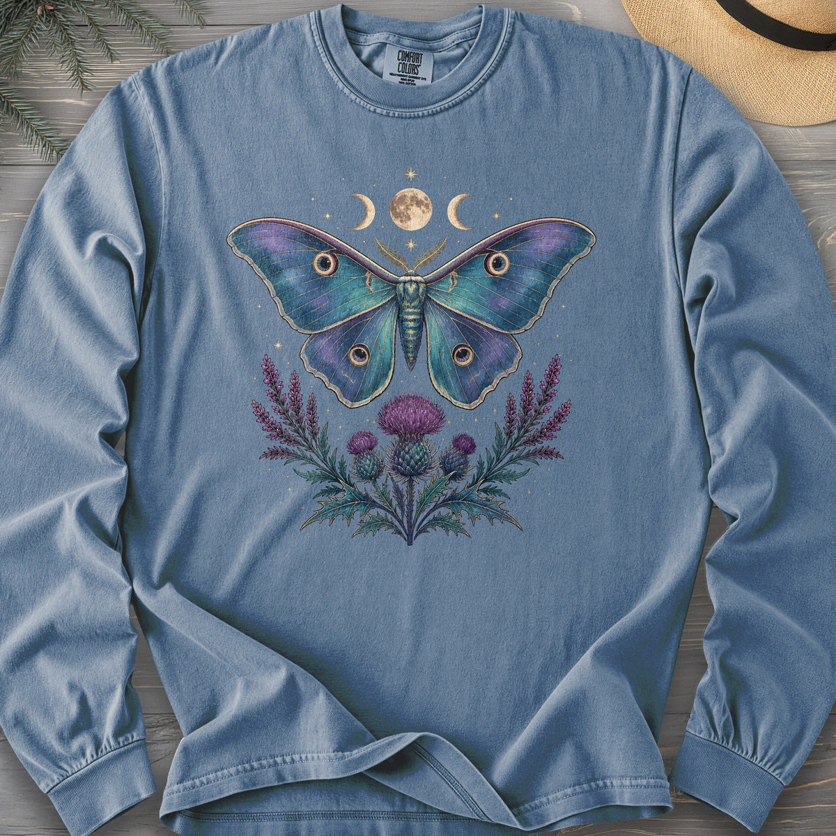 Luna Moth Thistle Bouquet Comfort Colors 6014 Long Sleeve